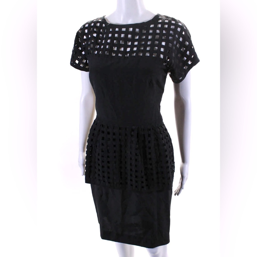 Lela Rose Black Cutout Yoke Peplum Dress-Size M